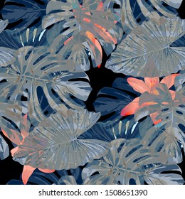 Philippine Flowers. Seamless Pattern with Bright Tropical Flowers and Leaves. Modern Seamless Texture for, Wallpaper, Dress, Cloth. Vector Seamless Pattern with Philippine Flowers