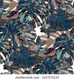 Philippine Flowers. Seamless Pattern with Bright Tropical Flowers and Leaves. Trendy Seamless Texture for, Cloth, Shirt, Dress. Vector Seamless Pattern with Philippine Flowers