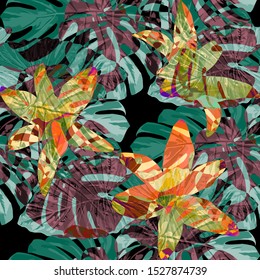 Philippine Flowers. Seamless Pattern with Bright Tropical Flowers and Leaves. Modern Seamless Texture for, Tablecloth, Fabric, Shirt. Vector Seamless Pattern with Philippine Flowers