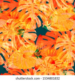 Philippine Flowers. Seamless Pattern with Bright Tropical Flowers and Leaves. Modern Seamless Texture for, Underwear, Tablecloth, Cloth. Vector Seamless Pattern with Philippine Flowers