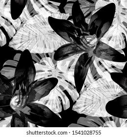 Philippine Flowers. Seamless Pattern with Bright Tropical Flowers and Leaves. Vintage Seamless Texture for, Shirt, Swimwear, Underwear. Vector Seamless Pattern with Philippine Flowers