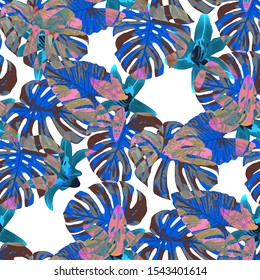 Philippine Flowers. Seamless Pattern with Bright Tropical Flowers and Leaves. Vintage Seamless Texture for, Fabric, Shirt, Tablecloth. Vector Seamless Pattern with Philippine Flowers