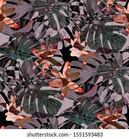 Philippine Flowers. Seamless Pattern with Bright Tropical Flowers and Leaves. Retro Seamless Texture for, Wallpaper, Shirt, Dress. Vector Seamless Pattern with Philippine Flowers