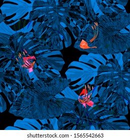 Philippine Flowers. Seamless Pattern with Bright Tropical Flowers and Leaves. Retro Seamless Texture for, Curtain, Wallpaper, Dress. Vector Seamless Pattern with Philippine Flowers
