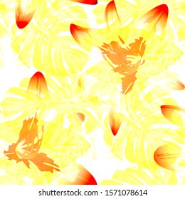 Philippine Flowers. Seamless Pattern with Bright Tropical Flowers and Leaves. Modern Seamless Texture for, Swimwear, Wallpaper, Dress. Vector Seamless Pattern with Philippine Flowers
