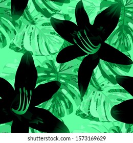 Philippine Flowers. Seamless Pattern with Bright Tropical Flowers and Leaves. Retro Seamless Texture for, Wallpaper, Shirt, Cloth. Vector Seamless Pattern with Philippine Flowers