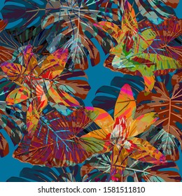 Philippine Flowers. Seamless Pattern with Bright Tropical Flowers and Leaves. Modern Seamless Texture for, Underwear, Tablecloth, Fabric. Vector Seamless Pattern with Philippine Flowers