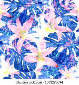 Philippine Flowers. Seamless Pattern with Bright Tropical Flowers and Leaves. Retro Seamless Texture for, Curtain, Paper, Tablecloth. Vector Seamless Pattern with Philippine Flowers