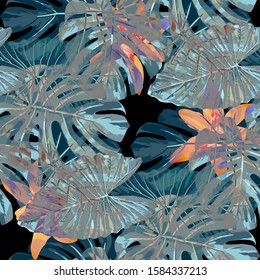 Philippine Flowers. Seamless Pattern with Bright Tropical Flowers and Leaves. Retro Seamless Texture for, Dress, Underwear, Paper. Vector Seamless Pattern with Philippine Flowers