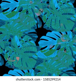 Philippine Flowers. Seamless Pattern with Bright Tropical Flowers and Leaves. Retro Seamless Texture for, Paper, Cloth, Underwear. Vector Seamless Pattern with Philippine Flowers