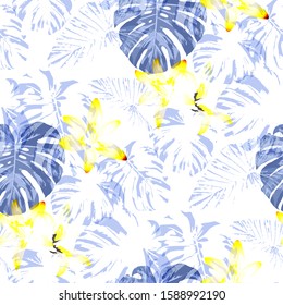 Philippine Flowers. Seamless Pattern with Bright Tropical Flowers and Leaves. Modern Seamless Texture for, Fabric, Underwear, Tablecloth. Vector Seamless Pattern with Philippine Flowers