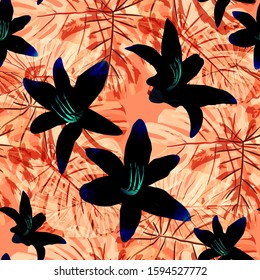 Philippine Flowers. Seamless Pattern with Bright Tropical Flowers and Leaves. Modern Seamless Texture for, Tablecloth, Dress, Shirt. Vector Seamless Pattern with Philippine Flowers