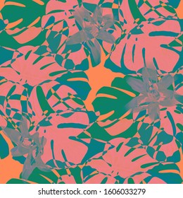 Philippine Flowers. Seamless Pattern with Bright Tropical Flowers and Leaves. Modern Seamless Texture for, Tablecloth, Swimwear, Shirt. Vector Seamless Pattern with Philippine Flowers