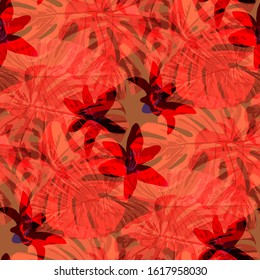Philippine Flowers. Seamless Pattern with Bright Tropical Flowers and Leaves. Modern Seamless Texture for, Shirt, Tablecloth, Curtain. Vector Seamless Pattern with Philippine Flowers