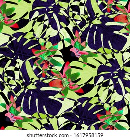 Philippine Flowers. Seamless Pattern with Bright Tropical Flowers and Leaves. Vintage Seamless Texture for, Curtain, Paper, Dress. Vector Seamless Pattern with Philippine Flowers