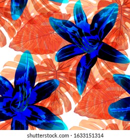 Philippine Flowers. Seamless Pattern with Bright Tropical Flowers and Leaves. Modern Seamless Texture for, Wallpaper, Shirt, Dress. Vector Seamless Pattern with Philippine Flowers