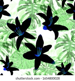 Philippine Flowers. Seamless Pattern with Bright Tropical Flowers and Leaves. Vintage Seamless Texture for, Tablecloth, Cloth, Paper. Vector Seamless Pattern with Philippine Flowers