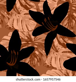Flores filipinas. Patrón sin inconvenientes con Flores y Hojas Tropicales Brillantes. Textura vintage sin soldadura para, Pantalones, Vestido, Tablillas. Patrón vectorial sin problemas con flores filipinas