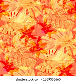 Philippine Flowers. Seamless Pattern with Bright Tropical Flowers and Leaves. Trendy Seamless Texture for, Shirt, Dress, Wallpaper. Vector Seamless Pattern with Philippine Flowers