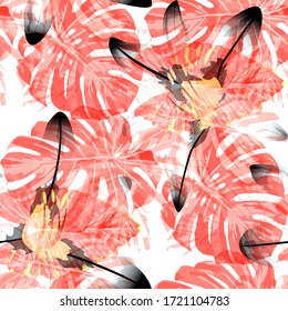 Flores filipinas. Patrón sin inconvenientes con Flores y Hojas Tropicales Brillantes. Textura vintage sin soldadura para, mantel, ropa interior, camiseta. Patrón vectorial sin problemas con flores filipinas