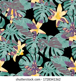 Philippine Flowers. Seamless Pattern with Bright Tropical Flowers and Leaves. Vintage Seamless Texture for, Curtain, Cloth, Underwear. Vector Seamless Pattern with Philippine Flowers