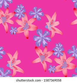 Philippine Flowers. Seamless Pattern with Hawaiian Rainforest. Big Texture in Fresh Colors. Retro Background for Shirt, Underwear, Cloth. Vector Seamless Pattern with Philippine Flowers