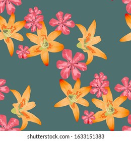 Philippine Flowers. Seamless Pattern with Hawaiian Rainforest. Retro Background for Underwear, Fabric, Wallpaper. Big Texture in Fresh Colors. Vector Seamless Pattern with Philippine Flowers
