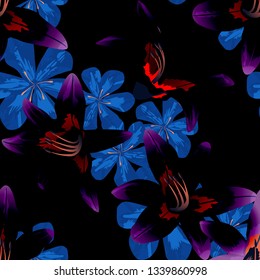Philippine Flowers. Seamless Pattern with Indian Jungle. Trendy Background for Shirt, Wallpaper, Curtain. Big Texture in Fresh Colors. Vector Seamless Pattern with Philippine Flowers