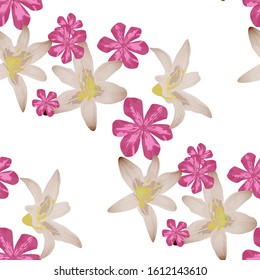 Philippine Flowers. Seamless Pattern with Indian Jungle. Big Texture in Fresh Colors. Retro Background for Dress, Wallpaper, Curtain. Vector Seamless Pattern with Philippine Flowers