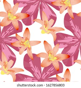 Philippine Flowers. Seamless Pattern with Indian Rainforest. Big Texture in Fresh Colors. Vintage Background for Cloth, Fabric, Swimwear. Vector Seamless Pattern with Philippine Flowers