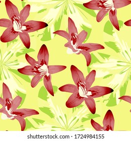 Philippine Flowers. Seamless Pattern with Indian Rainforest. Big Texture in Fresh Colors. Retro Background for Paper, Cloth, Curtain. Vector Seamless Pattern with Philippine Flowers