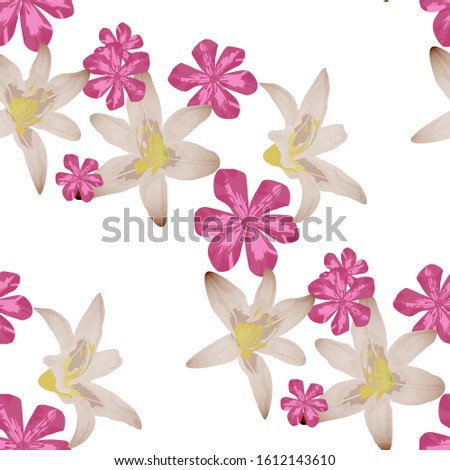 Philippine Flowers. Seamless Pattern with Indian Jungle. Big Texture in Fresh Colors. Retro Background for Dress, Wallpaper, Curtain. Vector Seamless Pattern with Philippine Flowers