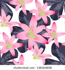 Philippine Flowers. Seamless Pattern with Indonesian Rainforest. Retro Background for Wallpaper, Underwear, Paper. Big Texture in Fresh Colors. Vector Seamless Pattern with Philippine Flowers