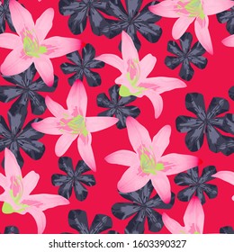 Philippine Flowers. Seamless Pattern with Indonesian Jungle. Trendy Background for Swimwear, Underwear, Shirt. Big Texture in Fresh Colors. Vector Seamless Pattern with Philippine Flowers