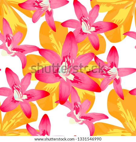 Philippine Flowers. Seamless Pattern with Indonesian Jungle. Big Texture in Fresh Colors. Vintage Background for Shirt, Fabric, Swimwear. Vector Seamless Pattern with Philippine Flowers