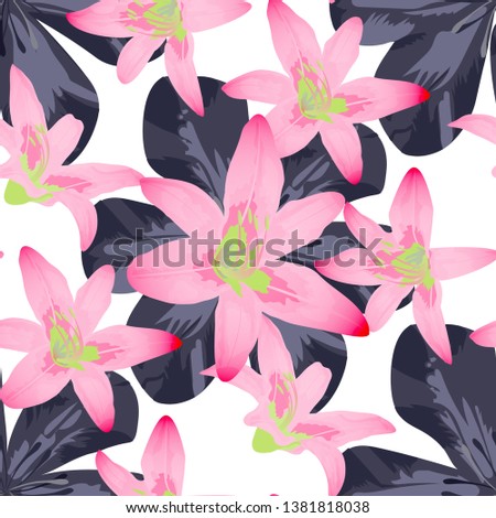 Philippine Flowers. Seamless Pattern with Indonesian Rainforest. Retro Background for Wallpaper, Underwear, Paper. Big Texture in Fresh Colors. Vector Seamless Pattern with Philippine Flowers