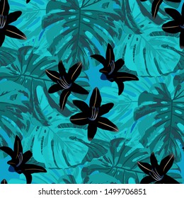 Philippine Flowers. Seamless Pattern with Tropic Leaves and Flowers.