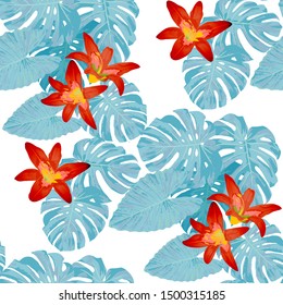 Philippine Flowers. Seamless Pattern with Tropic Leaves and Flowers.