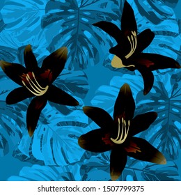 Philippine Flowers. Seamless Pattern with Tropic Leaves and Flowers.