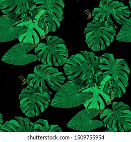 Philippine Flowers. Seamless Pattern with Tropic Leaves and Flowers.