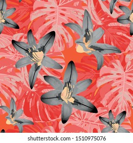 Philippine Flowers. Seamless Pattern with Tropic Leaves and Flowers.