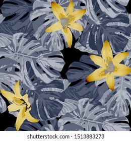 Philippine Flowers. Seamless Pattern with Tropic Leaves and Flowers.