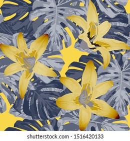Philippine Flowers. Seamless Pattern with Tropic Leaves and Flowers.