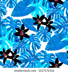 Philippine Flowers. Seamless Pattern with Tropic Leaves and Flowers.