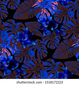 Philippine Flowers. Seamless Pattern with Tropic Leaves and Flowers.