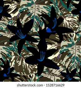 Philippine Flowers. Seamless Pattern with Tropic Leaves and Flowers.