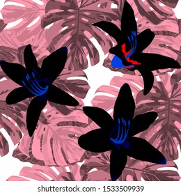 Philippine Flowers. Seamless Pattern with Tropic Leaves and Flowers.