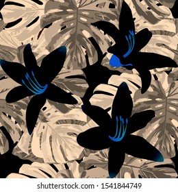 Philippine Flowers. Seamless Pattern with Tropic Leaves and Flowers.
