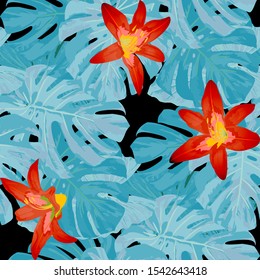 Philippine Flowers. Seamless Pattern with Tropic Leaves and Flowers.