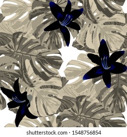 Philippine Flowers. Seamless Pattern with Tropic Leaves and Flowers.
